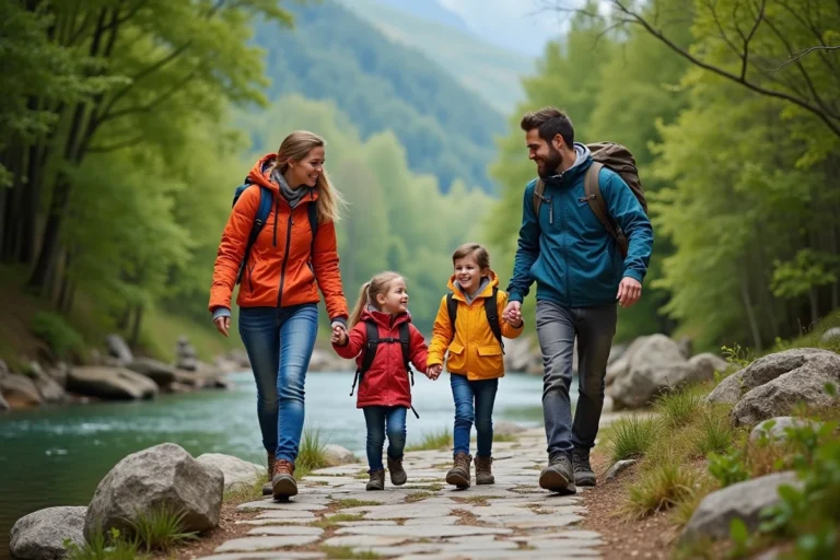 Famille souriante en randonnée au Pas de Roland